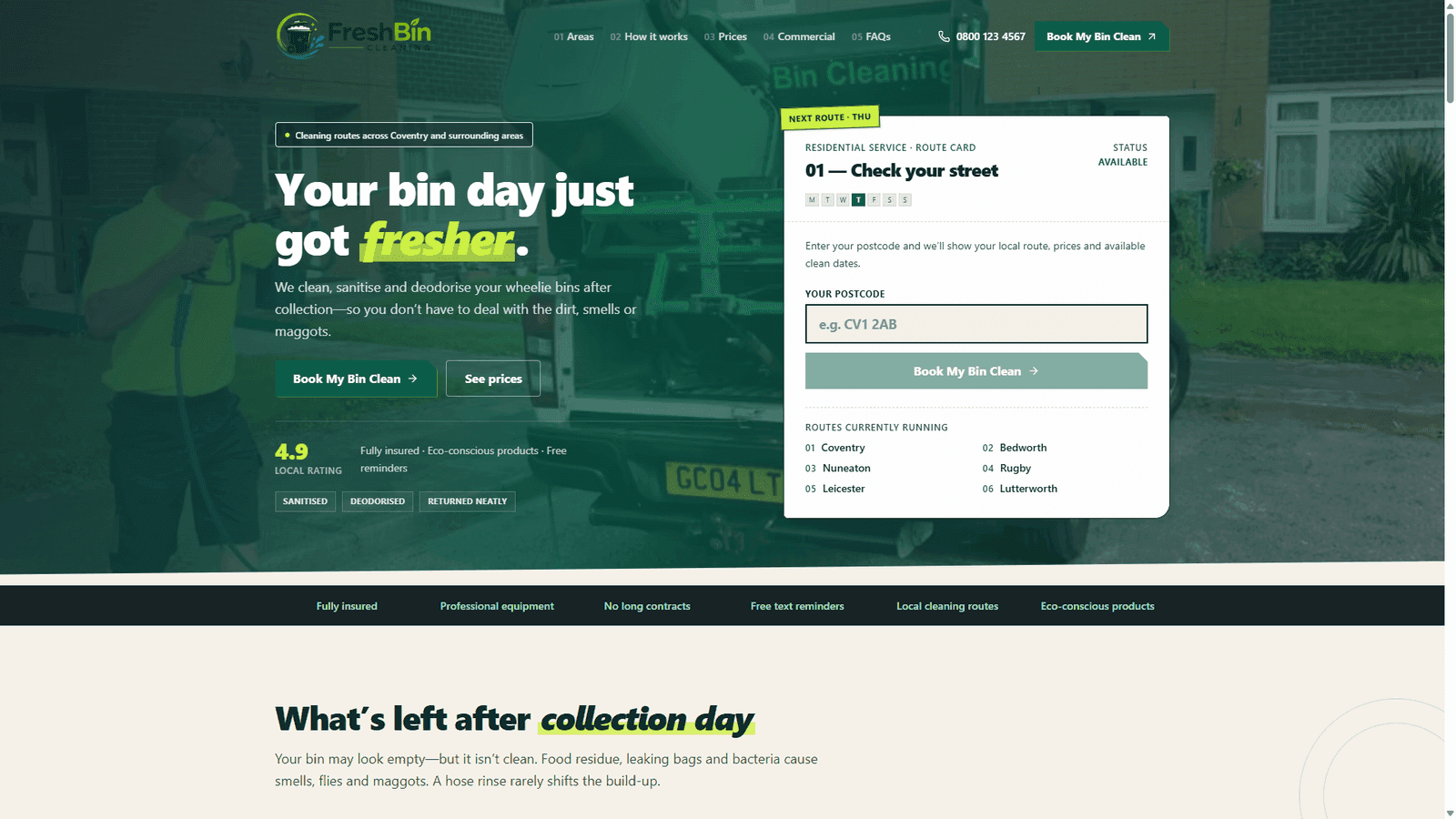 FreshBin Cleaning website example